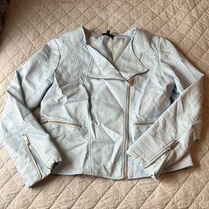 Faux leather baby blue moto jacket